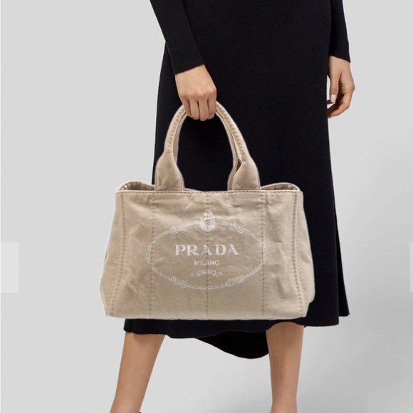 Authentic Prada Canvas Logo Tote Bag – Beige / Off-White - Picture 2 of 16
